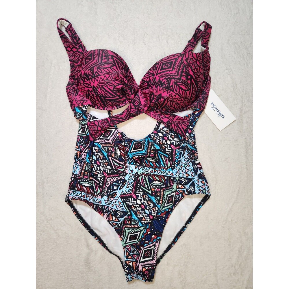 Swimsuits For All Women's 10 One Piece Swimsuit Cut Out Aztec Geometric NWT